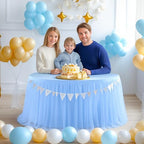 HB HBB MAGIC Baby Blue Tablecloth for Round Table 72 inch Stretchy Elastic Fitted Round Table Cloth Cover 120 inch, Tulle Table Cloth with Skirt Baby Shower Birthday Party Cake Tables Decorations - Image 2