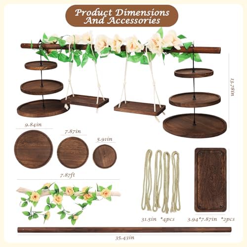 Wooden 3 Tier Cupcake Dessert Table Display Stand with Swing & Flower Decor - Image 2