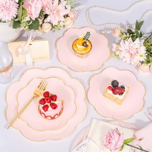 ejonirinjonir 180pcs Fancy Pink and Gold Plastic Plates for Wedding Showers - Image 4