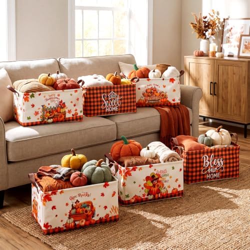CHENGU 6 Pack Fall Storage Bins Thanksgiving Turkey Pumpkin Baskets Gift - Image 2
