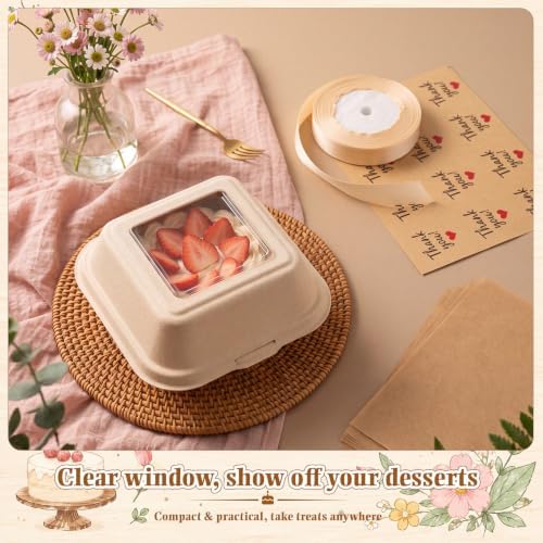 50 Set 50 Bento Cake Box Clamshell Container Kit, Wooden Color - Image 5