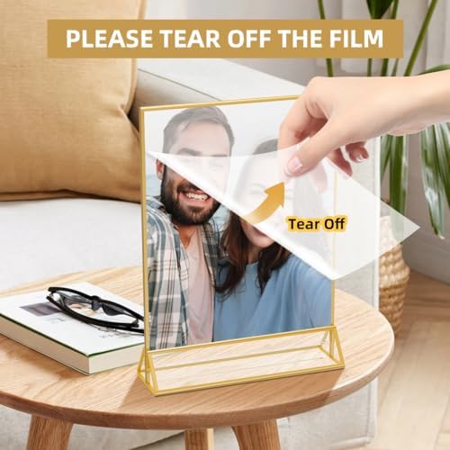 PPH-Sisy Acrylic Sign Holder 8.5x11 Gold Picture Frames Clear Tabletop Display Stand Menu Holder for Flyer, Wedding Table Number, Restaurant, Office, Retail Store & Party, 6 Pack - Image 4