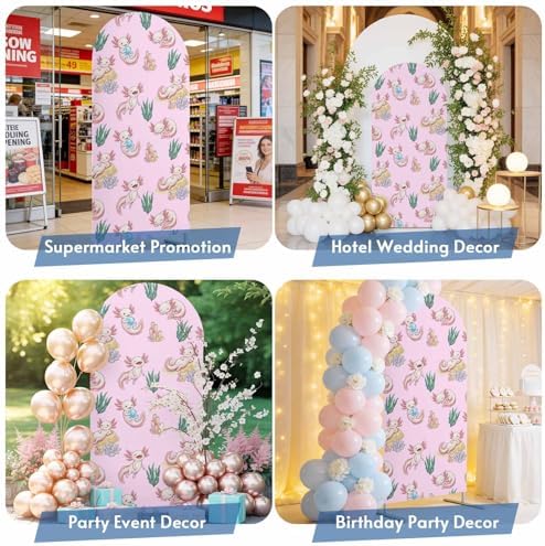 Cartoon Axolotl Arch Backdrop Cover 7.2 FT, Pink Ambystoma Mexicanum Green Seaweed Ocean Coral Wedding Arch Cover Stretchy Backdrop Stands Covers for Birthday Party Ceremony Banquet Decor - Image 6