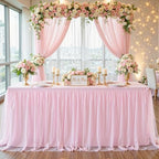 Pink Tablecloths for 8 Foot Rectangle Tables Tulle Tablecloth Light Pink Table Cloth Rectangle 8ft Stretch Spandex Table Cover for Baby Shower Girls Birthday Party Wedding Banquet Desk Table Skirt by HBBMAGIC