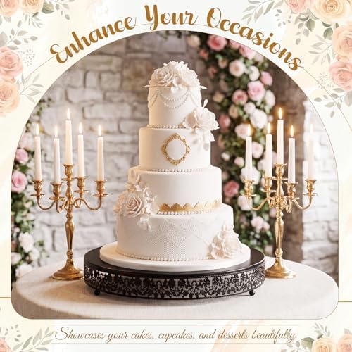 Wenqik 20 Inch Black Cake Stand Set Metal Round Cupcake Dessert Stand with Cake Cutting, Flower Spatula Wedding Cupcake Pastry Display Candy Holder Display for Wedding Party Birthday Baby Shower - Image 6
