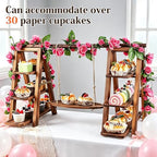 Solid Wood Swing Cupcake Stand, Foldable Rustic Dessert Stand - Image 3