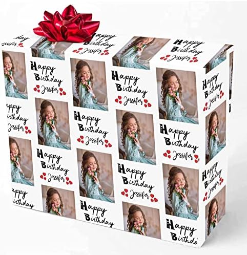 Customized Gift Wrapping Paper, Happy Birthday with Name Photo White Personalized Gift Wrap Paper with Photo Funny Wrapping Paper Roll for Men Women Christmas 58x23 3 Rolls by MyPupSocks
