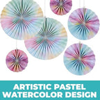 Fun Express 8" – 16" Pastel Watercolor Hanging Paper Fan Decorations - 6 Pc. - Image 3