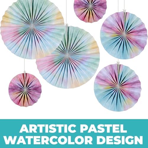 Fun Express 8" – 16" Pastel Watercolor Hanging Paper Fan Decorations - 6 Pc. - Image 3