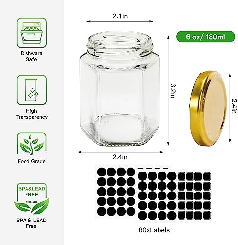 6 oz 30 Pack Hexagon Honey Jars, Glass Jars with Gold Lids - Image 2
