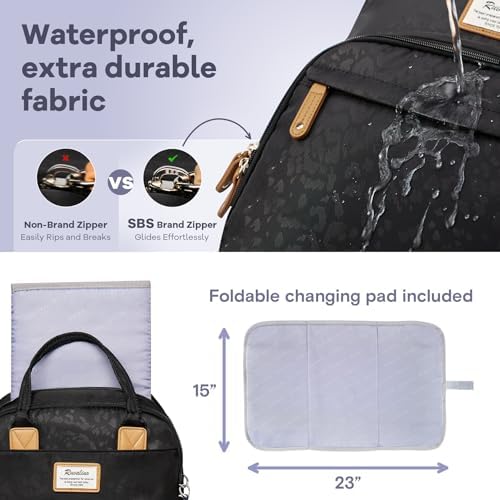 RUVALINO Baby Diaper Bag Backpack with Changing Pad, Black Leopard - Image 6