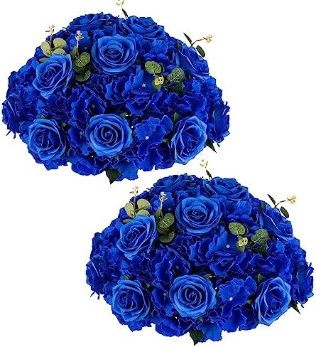 Royal Blue Flowers Balls Centerpieces: 15.7in Diam, Set of 2 by CreatedforWeddingsandHome