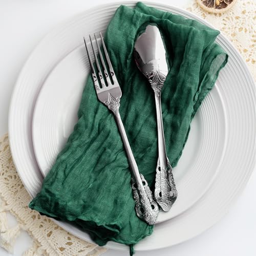 60 Pack Emerald Green Cheesecloth Napkins Washable 21x21 Inches Emerald Green Cloth Napkins for Wedding Set of 60 Dinner Table Napkins Bridal Baby Shower Rustic Boho Cotton Gauze Party Table Decor - Image 7