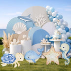 4 Pack Under the Sea Baby Shower Decorations Sea You Soon Baby Shower Decorations 23 Inch Ocean Animal Cardboard Cutout Blue Turtle Seahorse Starfish Shell Stand-ups Photo Booth Props - Image 2