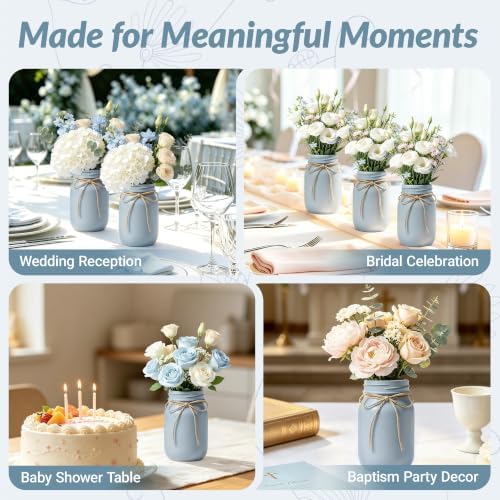 6 PCS 16oz Glass Mason Jars Flower Vases for Centerpieces, Blue - Image 5