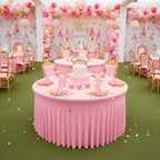Fitted Pink Spandex Table Skirts for Wedding Party,60 Inch Round,6 Pack - Image 2