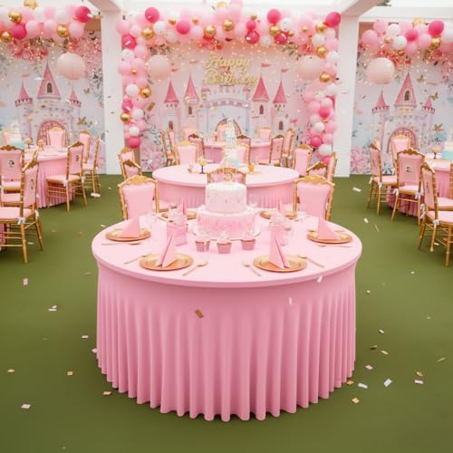 Fitted Pink Spandex Table Skirts for Wedding Party,60 Inch Round,6 Pack - Image 2