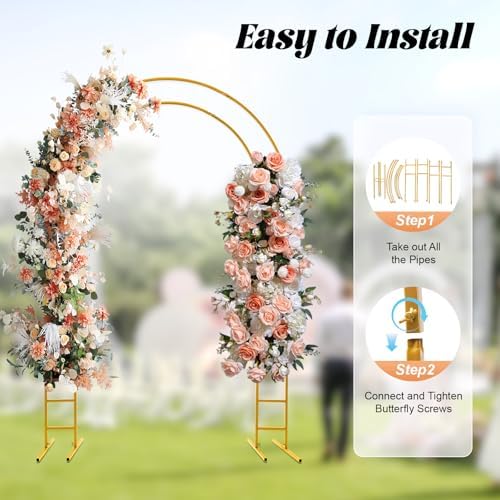 Wedding Arch Gold 4.9ft x 7.2ft Gold Balloon Arch with Metal Bases Arches Ceremony Backdrop Stand Birthday Party Decorations Bending Top Balloon Arch Ideal for Baby Shower Birthday Party Supplies - Image 4