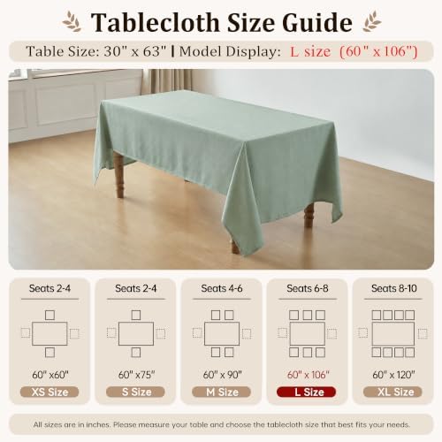 Sage Green Rectangle Tablecloth, 60 x 106 Inch Linen Textured Table Cover - Image 5