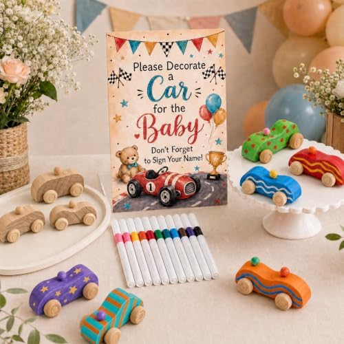 57 Pcs Baby Shower Games Wooden Car DIY Painting Crafts Kit - Image 7
