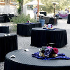Buryeah 12 Pcs 84 Inch Black Round Plastic Disposable Table Cloth Waterproof Tablecloth Circle Table Covers for Bridal Wedding Birthday Party Gender Reveal Baby Shower - Image 5
