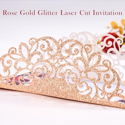 25 PCS Rose Gold Glitter Laser Cut Wedding Invitations - Image 6