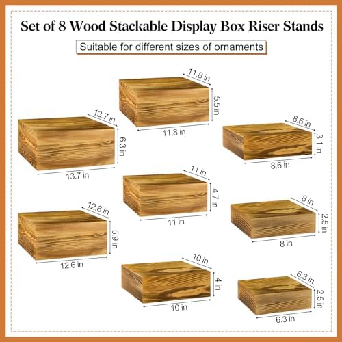 Barydat 8 Pcs Large 13.7" Wood Risers Display, Dark Brown - Image 3