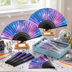 25 Pcs Galaxy Folding Paper Fans Bulk with Organza Bags - Image 6