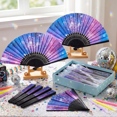 25 Pcs Galaxy Folding Paper Fans Bulk with Organza Bags - Image 6