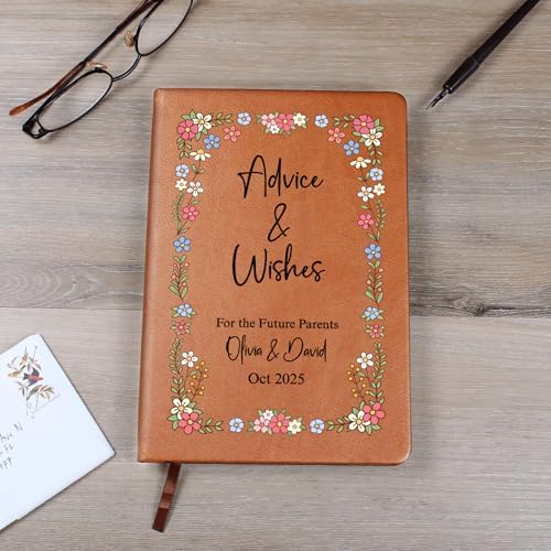 Hilis Jewelry Personalized Baby Shower Guestbook Journal, Custom Vegan Leather Notebook Advice & Wishes for Baby and Parents, Baby Girl Boy Keepsake Memory Book Gift C06 - Image 7