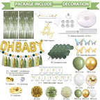 Guudmua 217 Pcs Sage Green Baby Shower Decorations, Neutral Baby Shower Decor Supplies- Disposable Dinnerware Set With Eucalyptus Leaf (25 Guest), "OH BABY" Banner, Balloon, Sash, Cake Topper - Image 2