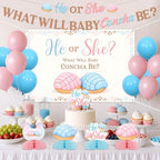 Concha Theme Gender Reveal Party Decorations What Will Baby Concha Be Backdrop Banner Mexican Sweet Bread Concha Honeycomb Centerpieces Cake Topper Hanging Swirls for Baby Shower Party Supplies - Image 3