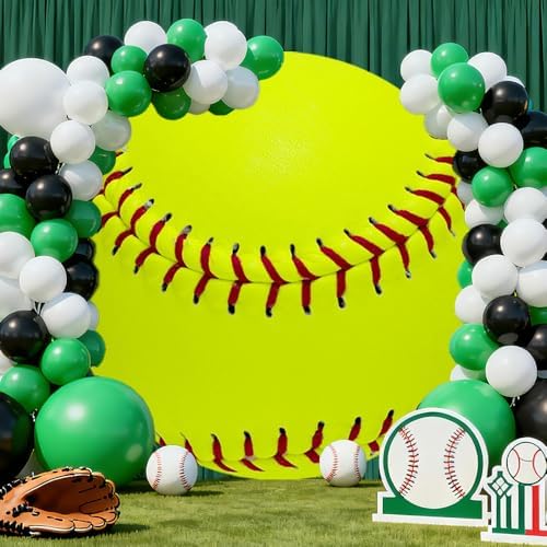 Softball Round Backdrop Cover Green Softball Photo Background Sports Themed Birthday Baby Shower Party Decorations Circle Arch Backdrop Cover Fans Athletes Photo Booth Props 6ft - Image 3