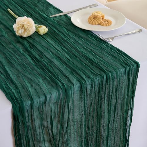 Fanami 6 Pack Cheesecloth Table Runner -10FT Emerald Green Boho Gauze Cheese Cloth Table Runner 120 Inches Rustic Sheer Fabric Centerpieces for Wedding Birthday Party Bridal Baby Shower Decorations by Fanami