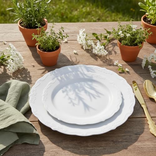 U-QE 100 Pcs White Plastic Plates, White Plates Disposable for Party - Image 3