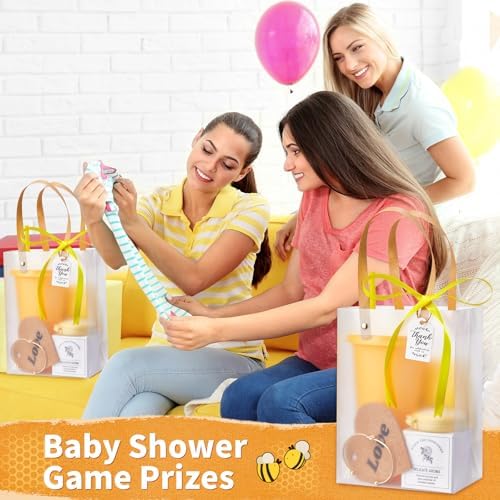 56Pcs Baby Shower Prizes for Game Winners Baby Shower Favors Gifts including Plastic Tumbler Notebook Scented Candles Ballpoint Pen Mirrors with Hair Brushes Bracelet Gift Bag (Yellow) - Image 5