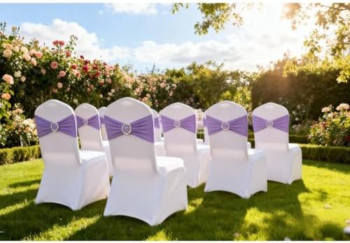 Lavender Chair Sashes 50 Pack, Spandex Chair Bands with Buckles for Wedding Party, Elastic Chairs Bows for Birthday Decoration - Image 3