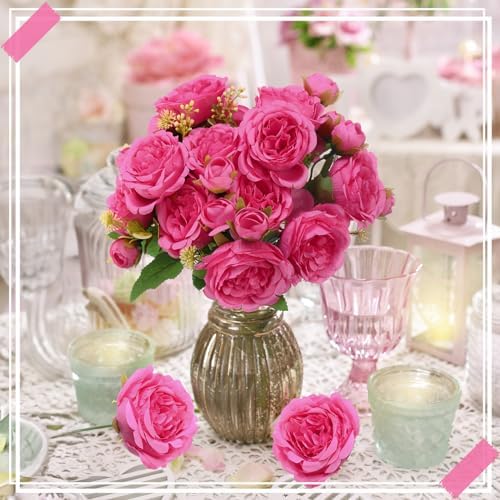 8 Bundles Artificial Peony Centerpiece Flowers,Hot Pink - Image 3