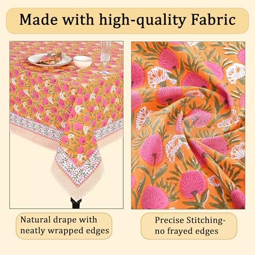 Ridhi Bubblegum Pink Hand Block Print Cotton Tablecloth 118x70 Inch - Image 6