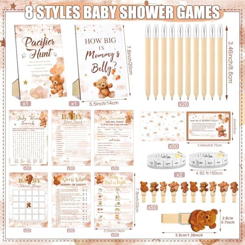 Funnymoom 426 Pcs Baby Bear Shower Games Set for Boy Girl, 8 Games - Image 3
