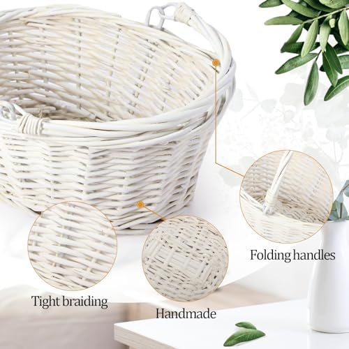 Barydat 12 Pcs Small Wicker Basket with Handle, White, 9" X 7" X 4" - Image 3