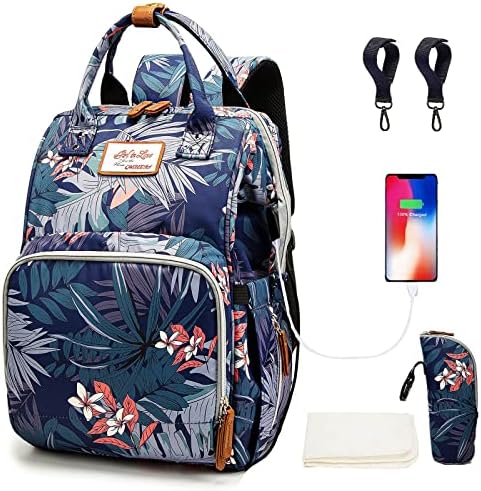 Diaper Bag Backpack for Dad and Mom with USB Charging Port Stroller Straps and Insulated Pocket,army military Travel Nappy Backpack for Daddy/Mommy (Flower Pattern) by Qwreoia-CoolDiaperBagStyle