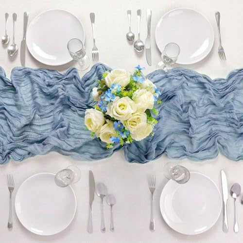 16 Pack Dusty Blue Cheesecloth Table Runner 21x120 Inch Gauze Table Runners Reusable Polyester 10ft Boho Rustic Cheese Cloth Table Runner for Wedding Party Baby Shower Birthday - Image 2