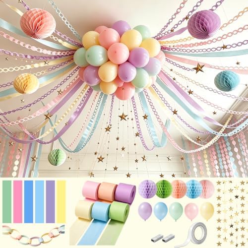 Pastel Paper Chain Garland Strips with 492ft Crepe Paper Streamers by Unknown