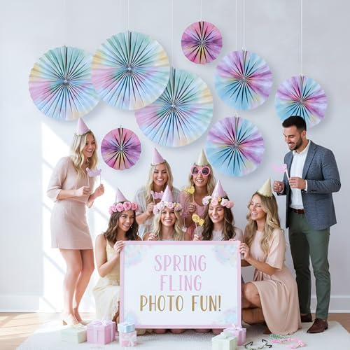 Fun Express 8" – 16" Pastel Watercolor Hanging Paper Fan Decorations - 6 Pc. - Image 5