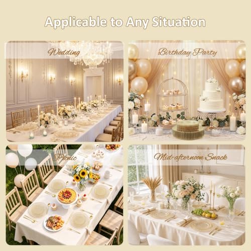 U-QE 60PCS Gold Glitter Plastic Plates, Beaded Plates Disposable Heavy Duty - Image 7