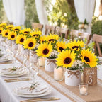 Zeyune 8 Pcs Sunflower Potted Plants Rustic Summer Spring Kitchen Wedding Table Centerpieces Silk Yellow Fake Flower with Plastic Pot for Home Bathroom Office (White, Sunflower and Baby's Breath) - Image 5