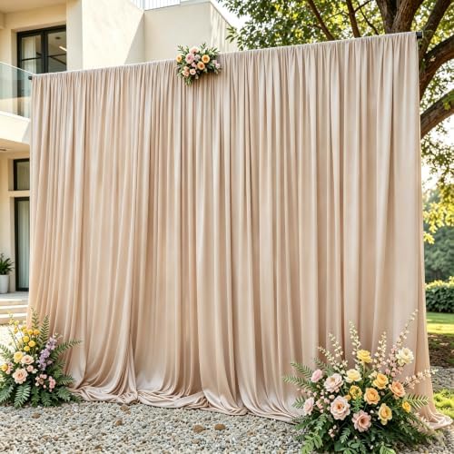 16x10FT Light Champagne Backdrop Curtains for Wedding Parties, Wrinkle Free Polyester Photography Backdrop Drapes for Baby Shower Birthday Parties Stage Background Stand Decorations 4x10ft,4 Panels by Partisky