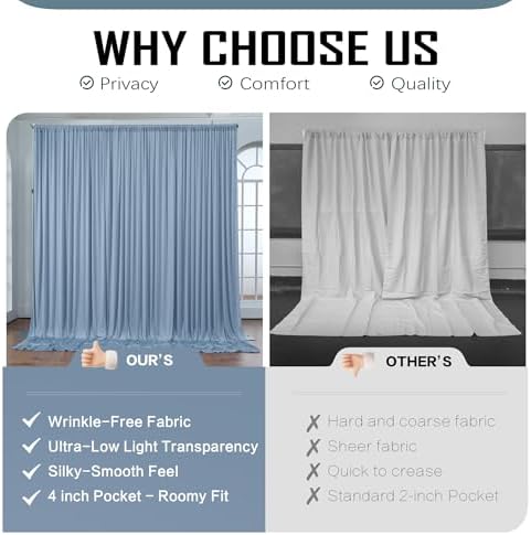 10x14ft Dusty Blue Backdrop Curtains for Wedding Party, 2 Panels 14 ft Long Back Drop Cloth, Wrinkle-Free Polyester Drapes for Birthday, Baby Shower, Stage Photography Background - Image 4