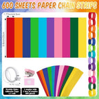 TaoBary Rainbow Party Decorations, 6 Roll Crepe Streamers 600 Paper Chain Garland Strips 4 Star Hanging 2 Felt Pennant Flag 2 Paper Fans Garland 6 Four Leaf Clover Streamers for Birthday Party - Image 4